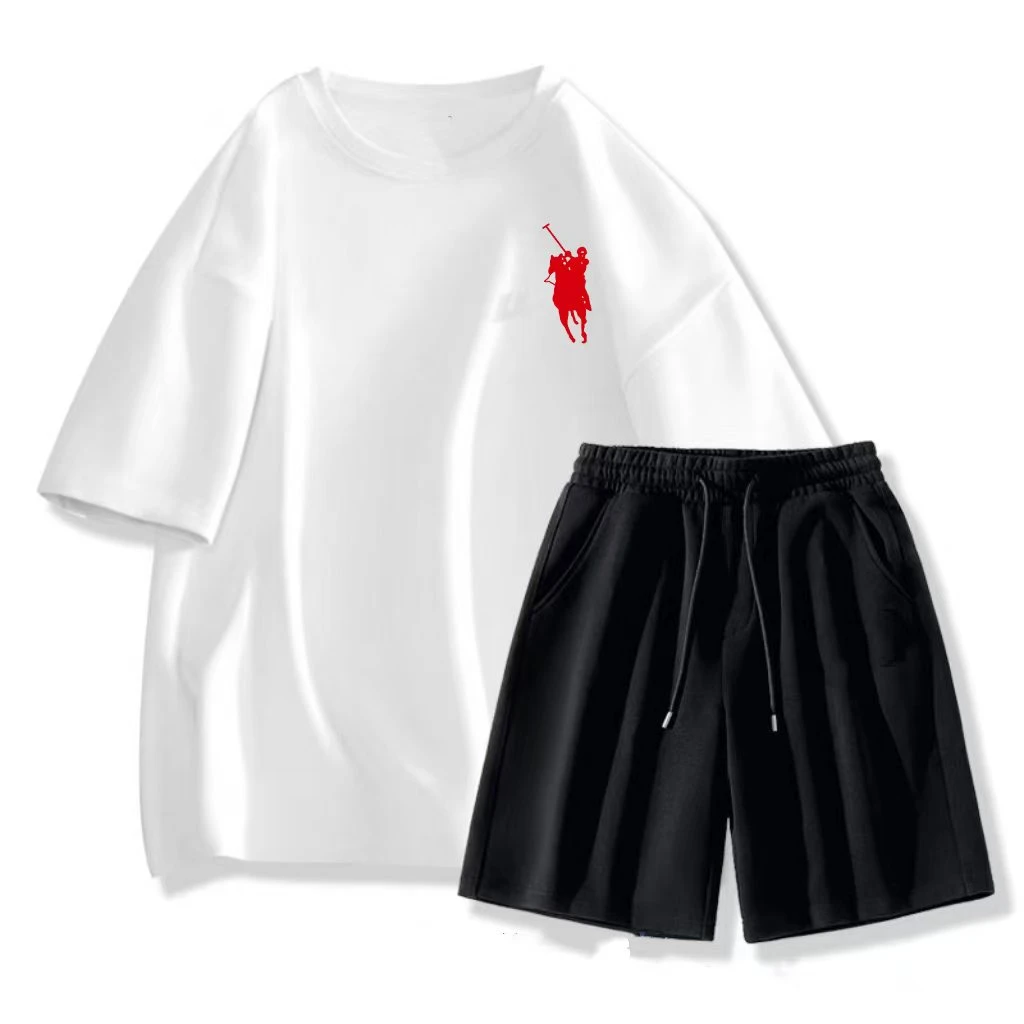 保罗高奢短袖+短裤两件套男女同款高档时尚夏季套装潮流宽松-红标
