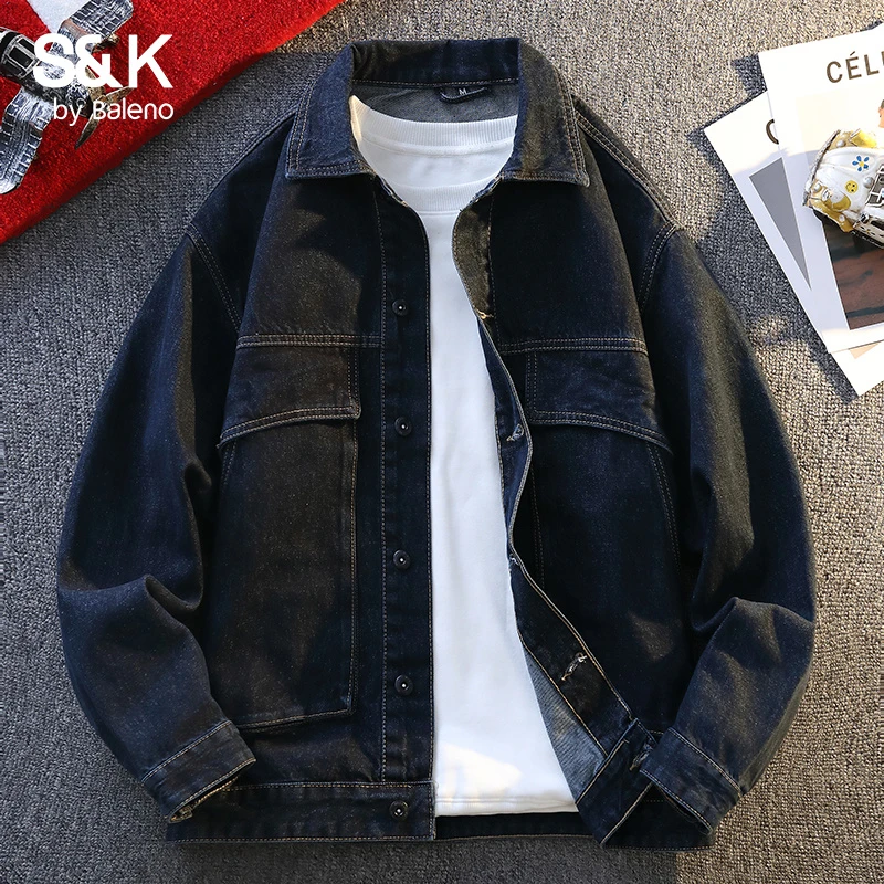 班尼路深蓝牛仔外套男2025春秋新款宽松大码工装夹克潮牌百搭衣服