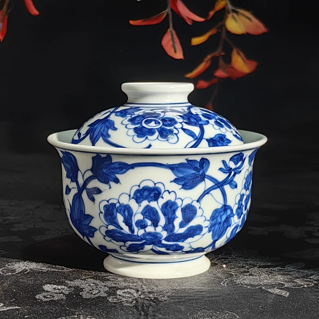 觅纤柴窑 四项牡丹盖碗 MQ0007