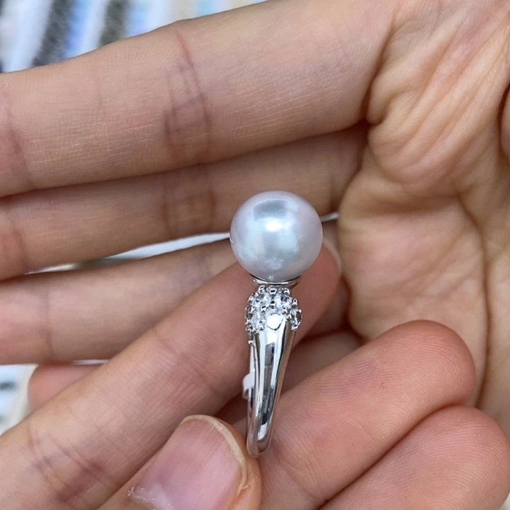 海水珍珠戒圈银S925镶嵌澳白10.5