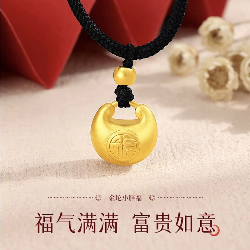 合金吊坠 古法黄金色手工编织爆款小胖福吊坠项链