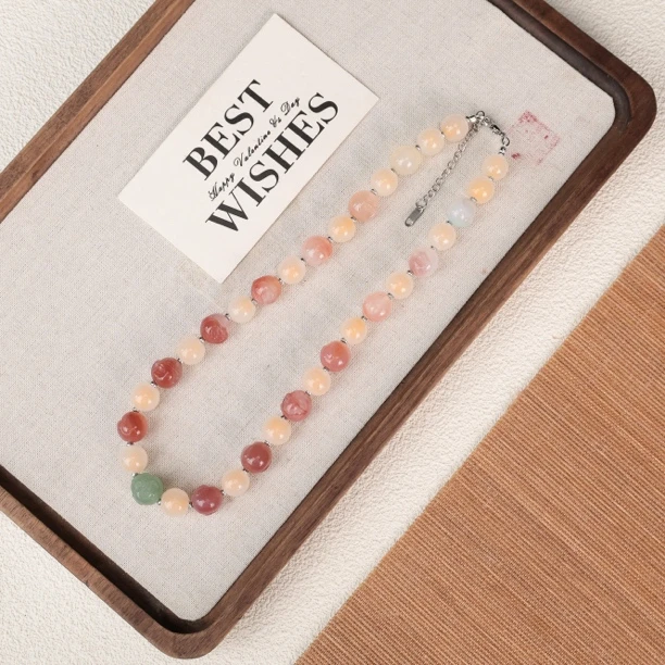 合金项链 LZ3677盐盐雕刻佛公瑙瑙橙色糖心糖果琉璃项链