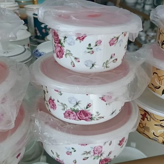 新疆西藏包邮花之恋骨质瓷三件套保鲜碗