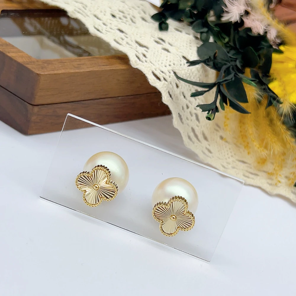 铜合金仿珍珠耳饰 银针 03302 好啊商店 幸运草前后款耳钉