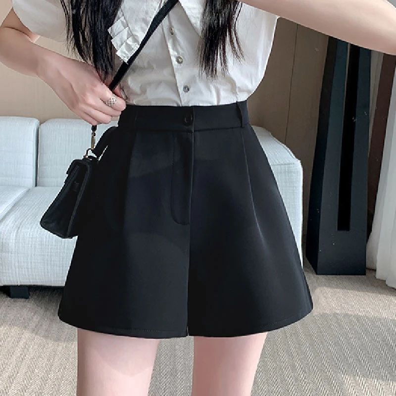 728   大码女装胖MM春夏A字阔腿裤高腰显瘦四分西装短裤女