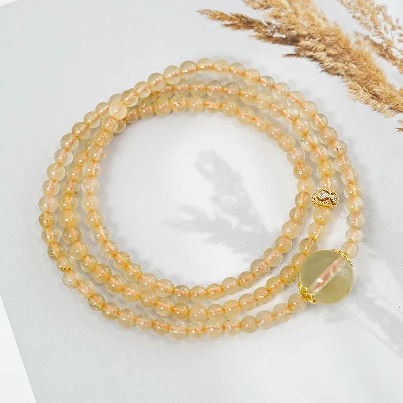 三圈黄发晶水晶转珠手链-8528