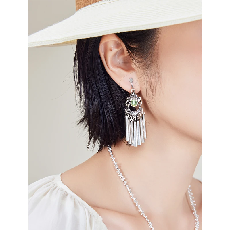 925银耳饰 A美洋MEIYANG【商场同款】 扶摇耳环 耳畔风铃~复古做旧