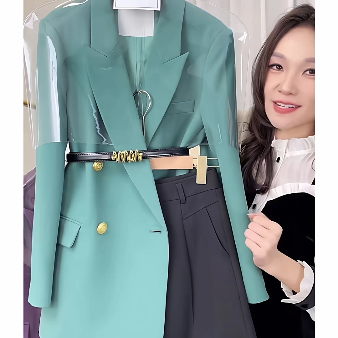 2025新款秋季小香风套装女漂亮高级感小洋装湖蓝色西装短裤两件套