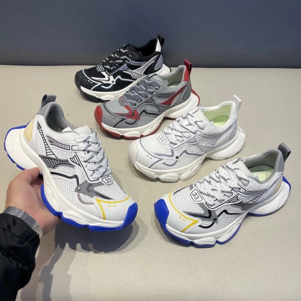 夏季百搭网面运动鞋厚底老爹鞋男鞋春夏透气时尚休闲鞋皮鞋码