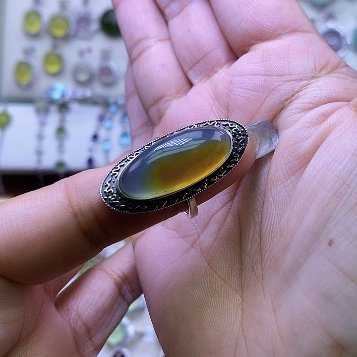 池***～岫玉银S925镶嵌戒指