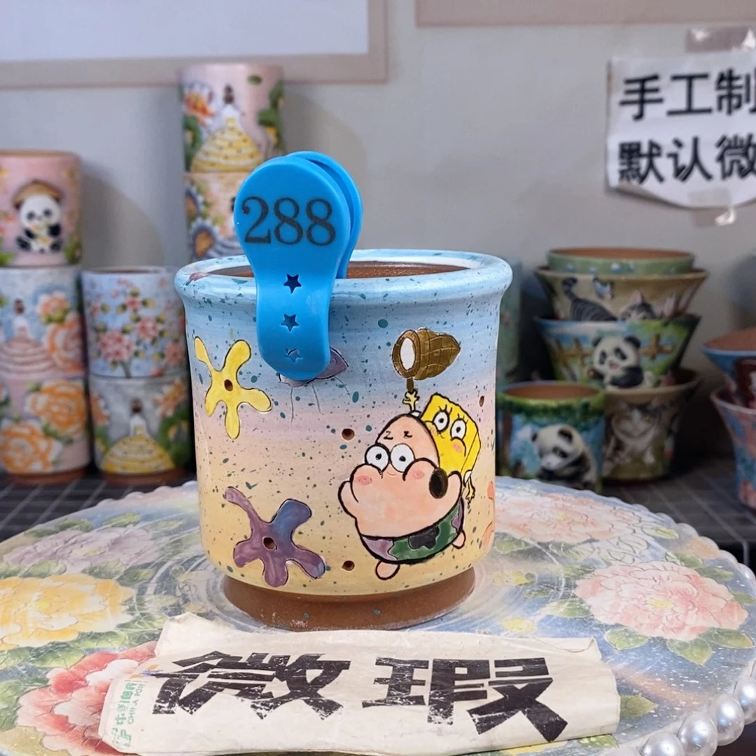 紫砂花盆红陶手绘花盆