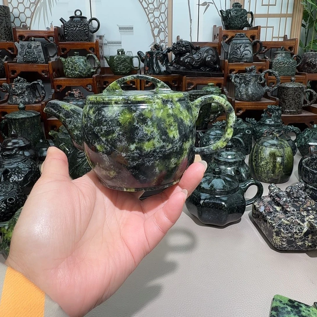 湖***云蛇纹石玉未镶嵌藏玉药王石精美茶壶