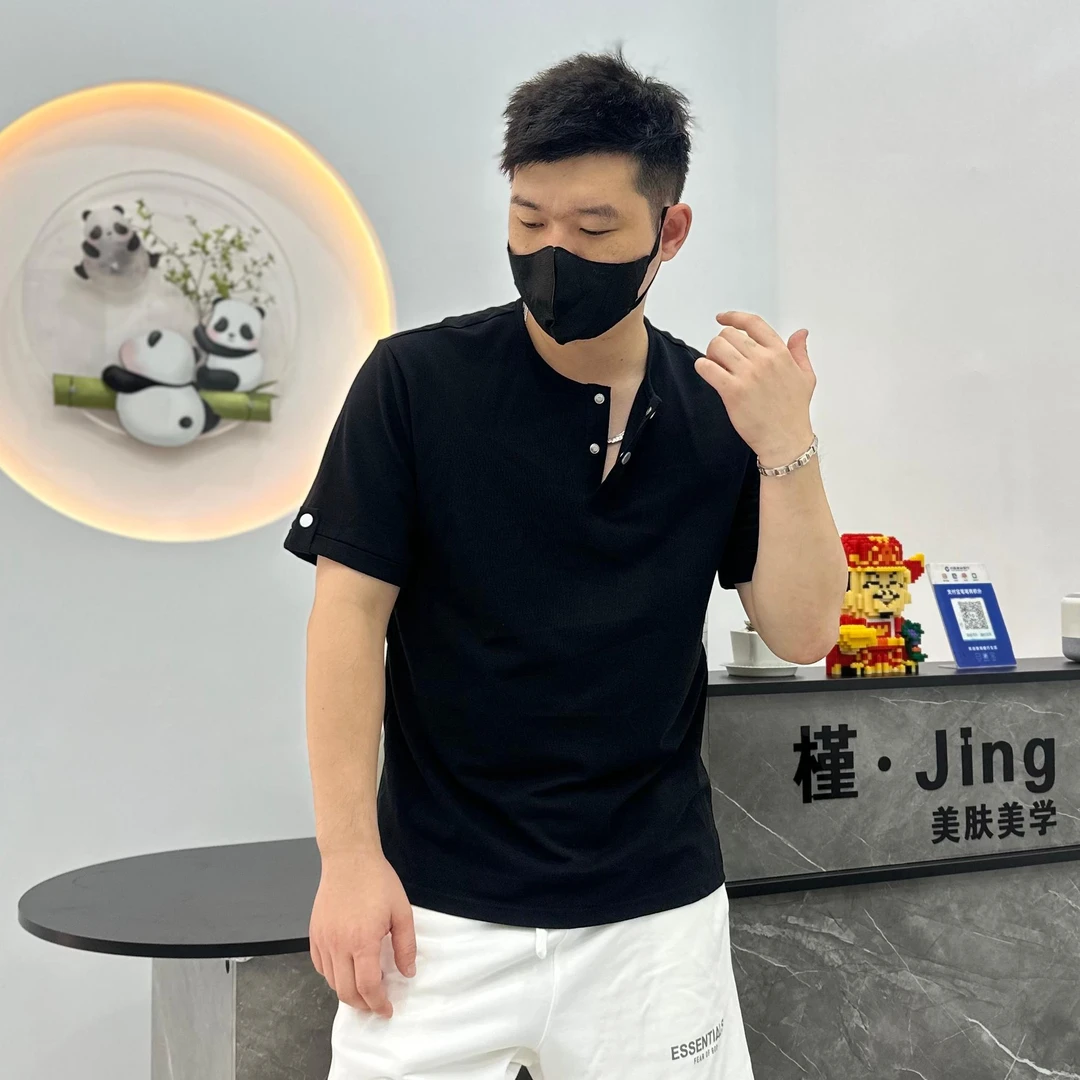 t恤衬衫翻领上衣男款男士夏季半袖polo短袖衣服休闲POLO衫黑色T