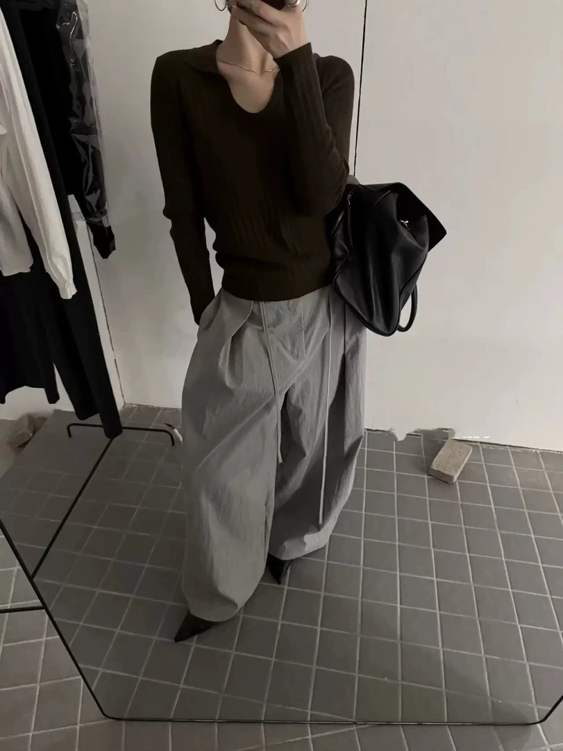 【可可家】 秋冬加厚极简坑条针织长袖上衣