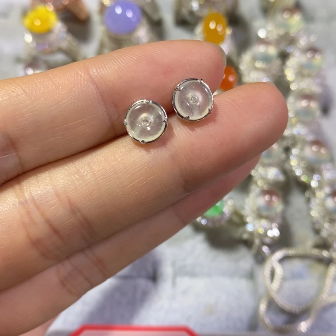 翡翠银S925镶嵌耳饰耳钉