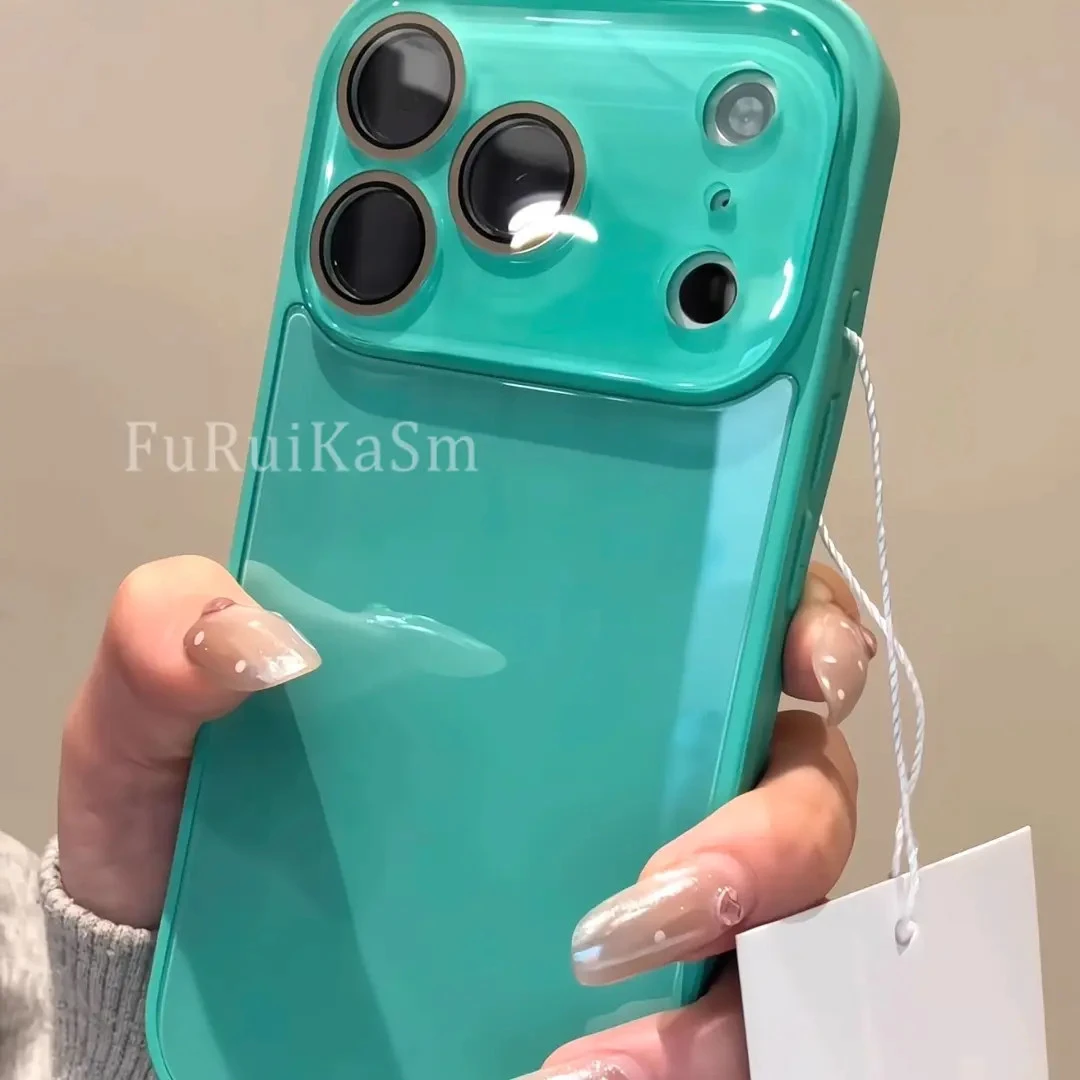 小众ins冰海蓝玻璃壳适用iPhone17手机壳16promax时尚15/14/13女