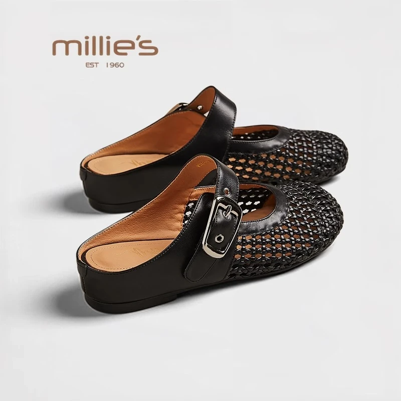 MILLIE'S/妙丽圆头平底日常通勤简约透气时尚百搭休闲穆勒鞋女Z