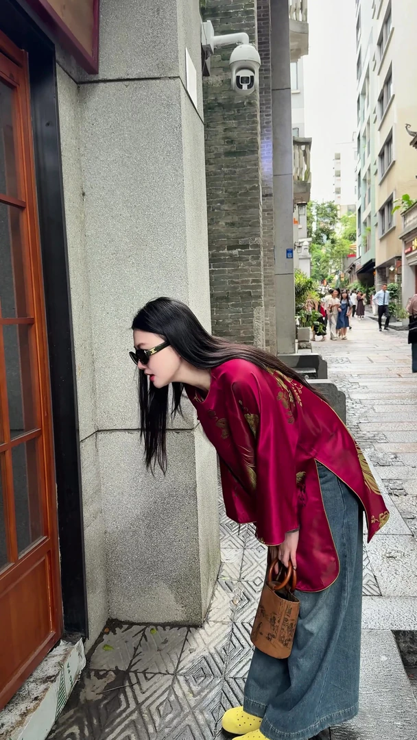 「四季长安」桑蚕丝真丝新中式网红休闲复古汉服古风圆领气质红色