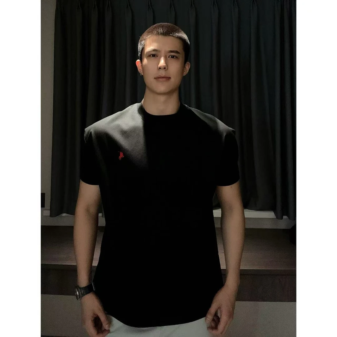 【西博】夏季正肩凉感t恤简约高级小标刺绣圆领短袖t