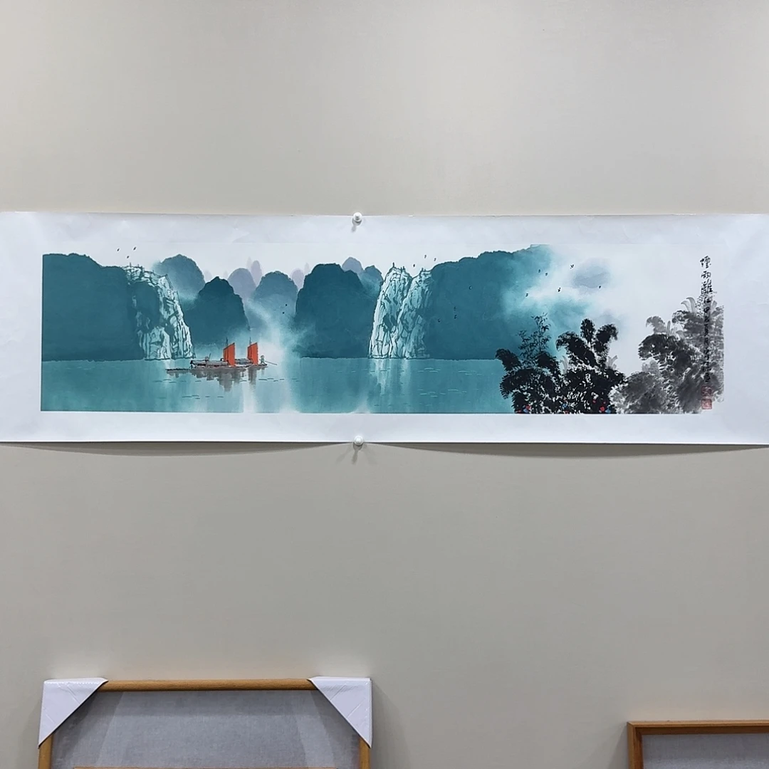 国画彩墨漓江开拓者张泉踪作品140✖️35