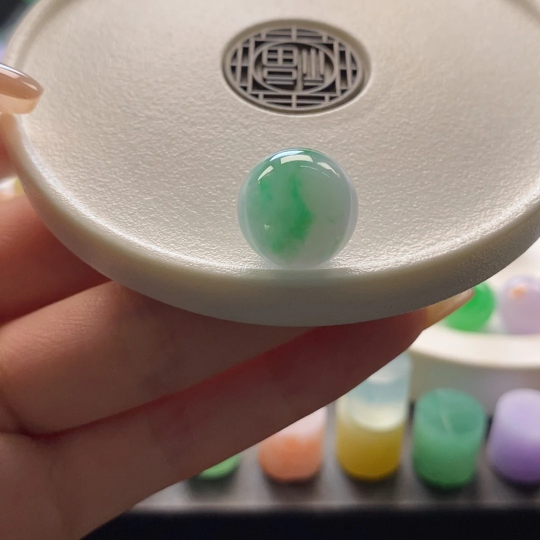 翡翠未镶嵌颈饰蓝紫底飘金丝绿圆珠卡13