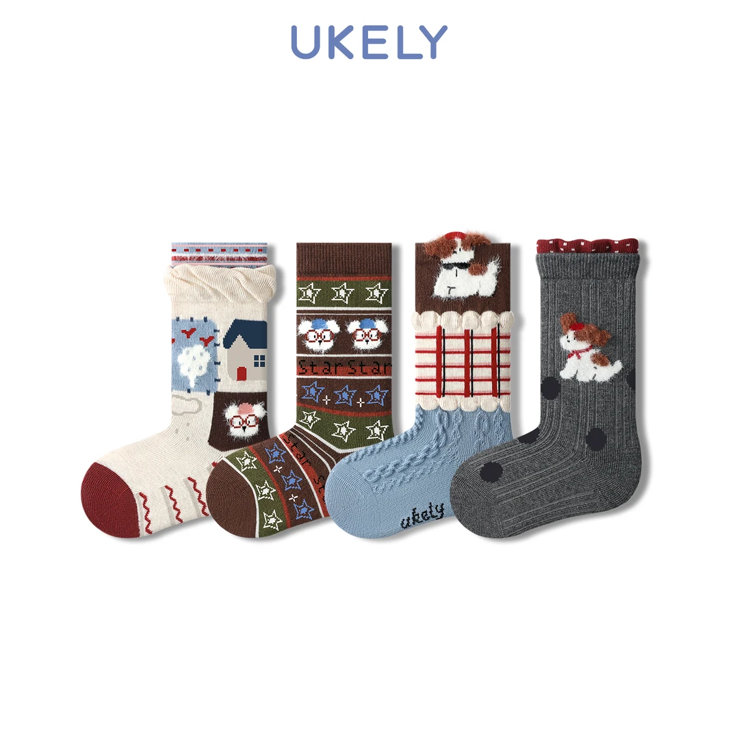 优可力儿童袜子女童中筒袜2025新款秋冬季潮袜宝宝棉袜男童小腿袜