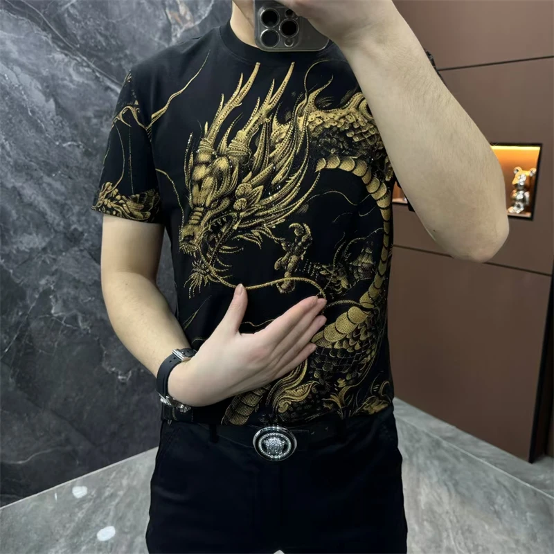 短袖T恤男夏季新款高品质重工圆领半袖时尚潮流休闲百搭修身体恤