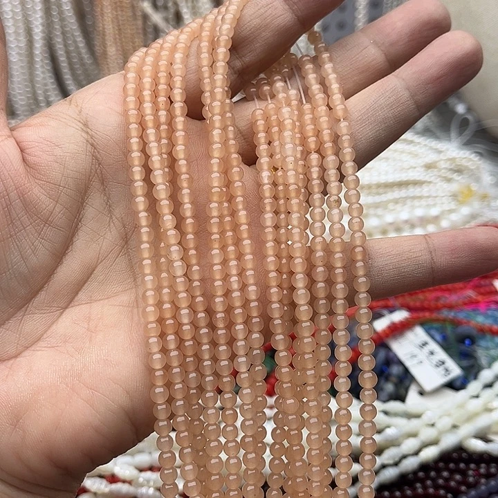 玛瑙/玉髓未镶嵌珠宝半成品一条4mm左右藕粉