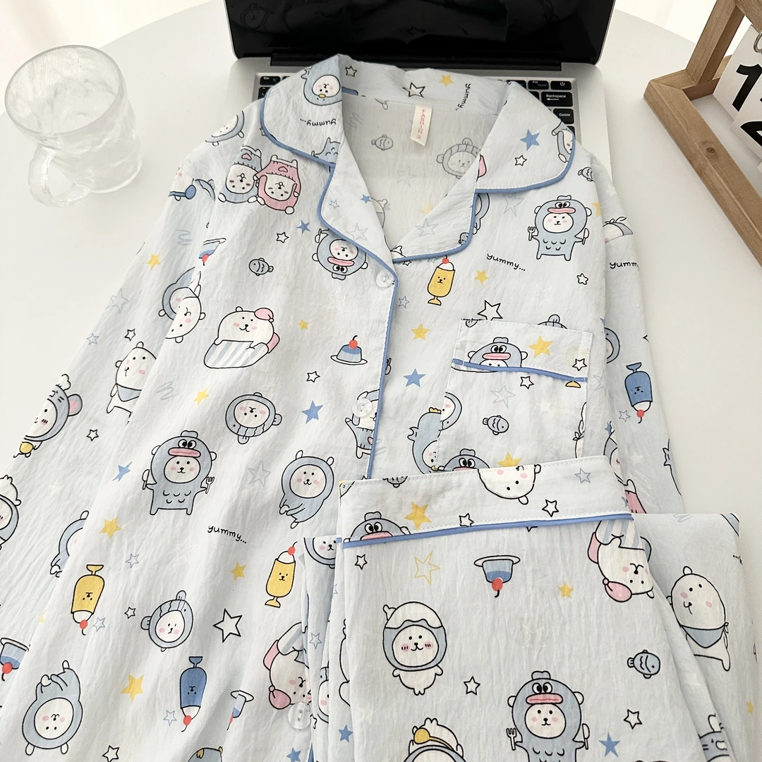 可爱ins自嘲熊睡衣女韩版春秋新款长袖长裤云朵棉卡通网红风家居