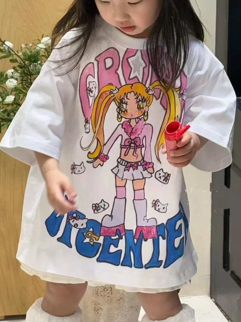 【BA黎-497】美少女战士！女童韩版超好看卡通印花宽松短袖上衣