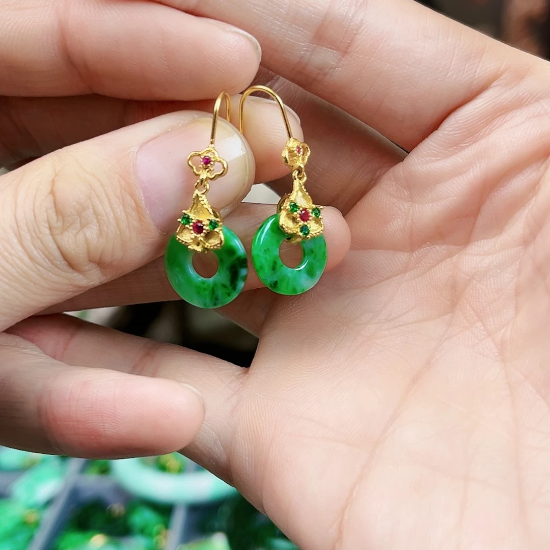 翡翠耳饰银S925镶嵌耳饰