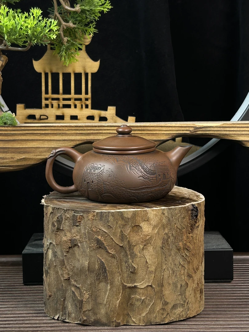紫陶云南建水紫陶<精品浮雕约130ml>全手工精美茶具送礼手工茶壶