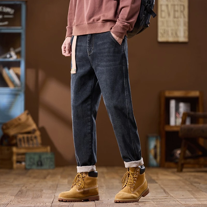牛仔裤男士春秋2025新款潮牌美式复古休闲宽松直筒锥形弹力长裤子