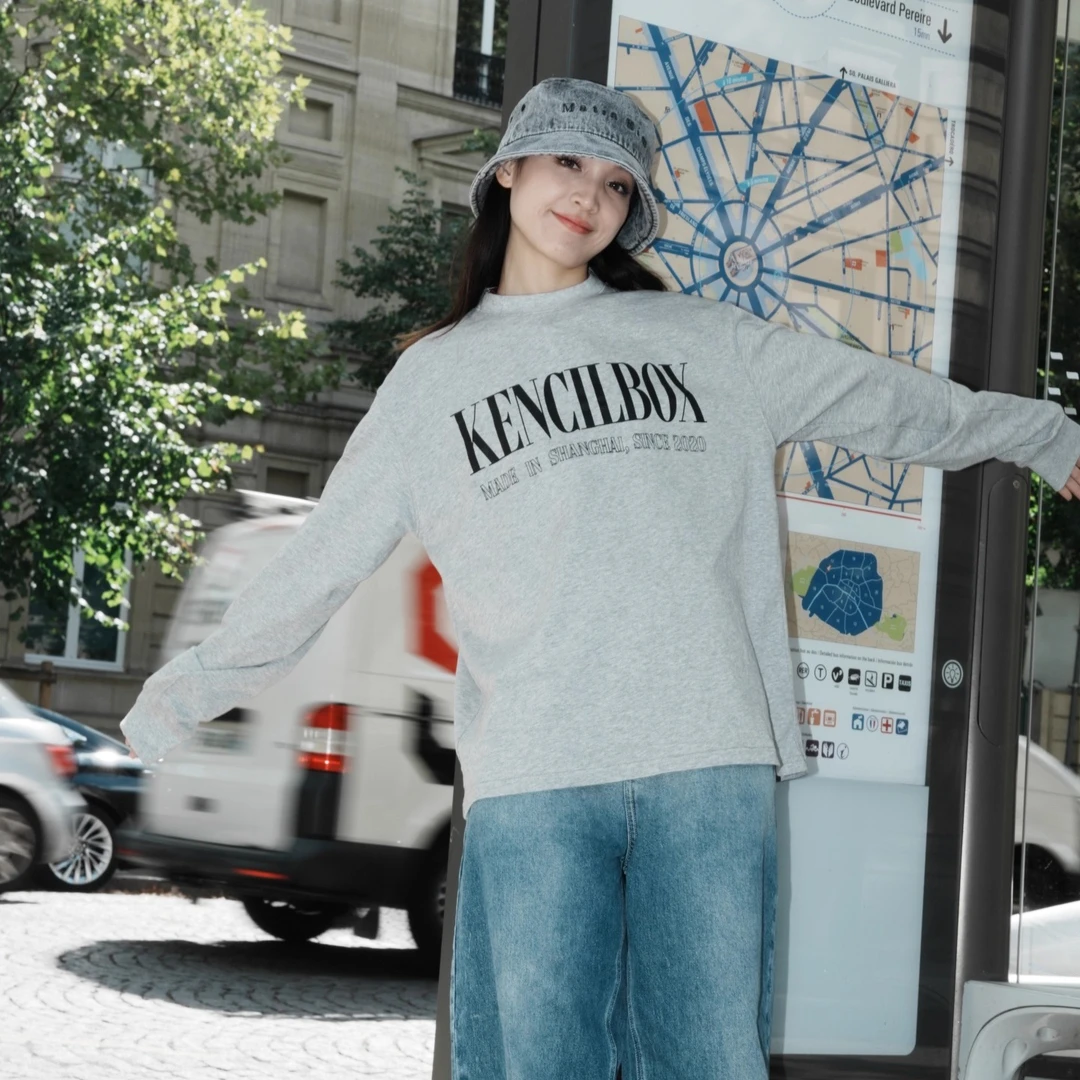 KencilBox千笔盒子潮流原创街舞街头基础款长袖T恤男黑灰藏蓝色女