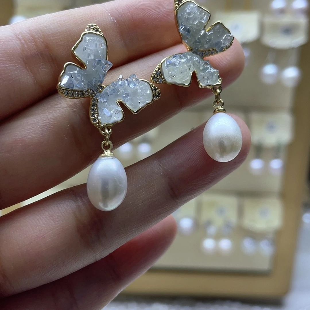 银S925镶嵌淡水珍珠耳饰