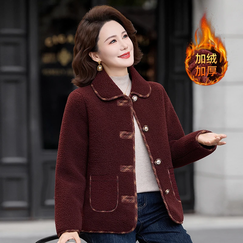 2025中老年秋冬装女摇粒绒外套妈妈加绒棉衣奶奶装大码羊羔绒棉服