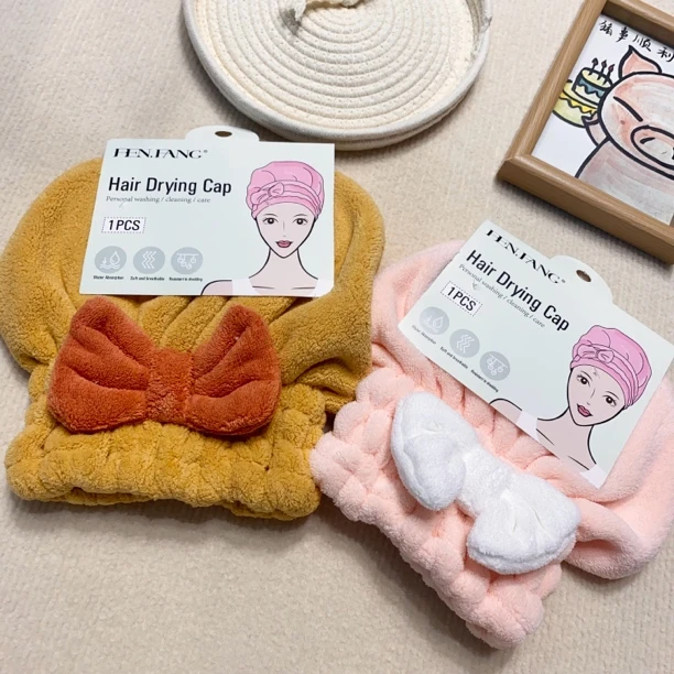 新疆包邮【浴帽】蝴蝶结干发浴帽发2个粉色+黄色