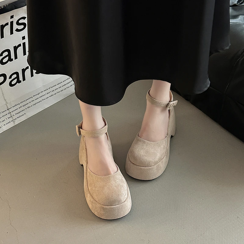 时尚复古包头百搭一字扣玛丽珍鞋女鞋2025年夏季新款厚底小个子单