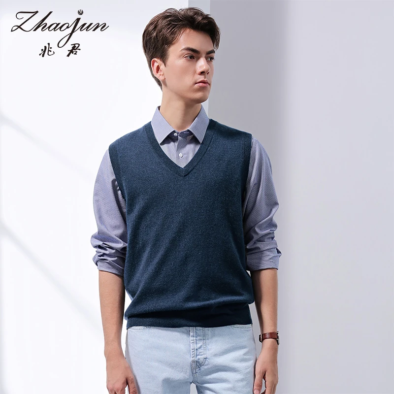 zhaojun/兆君2024男V领经典商务圆领针织背心男士羊绒衫ZBP6989