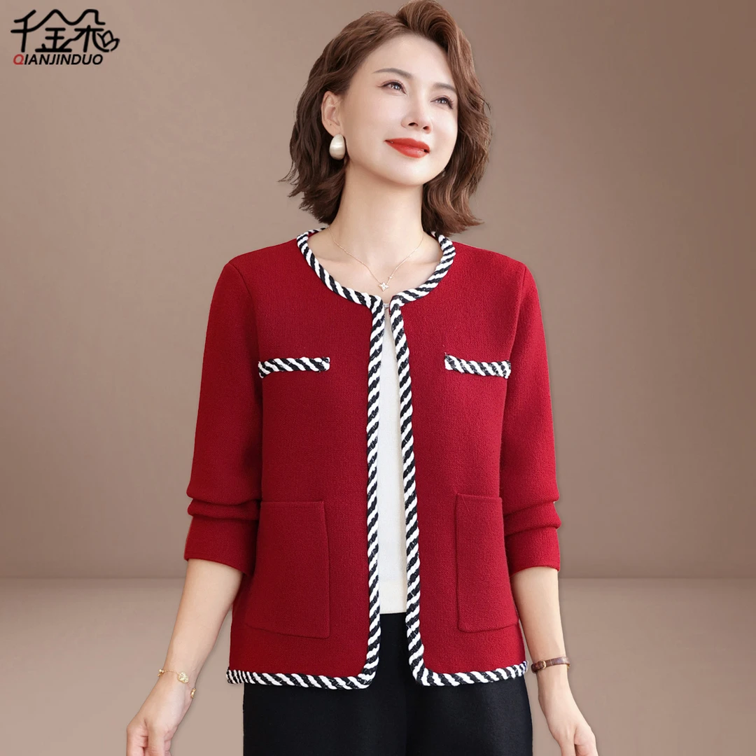 妈妈秋装针织衫休闲套装洋气中老年人春秋外套女阔太太上衣两件套