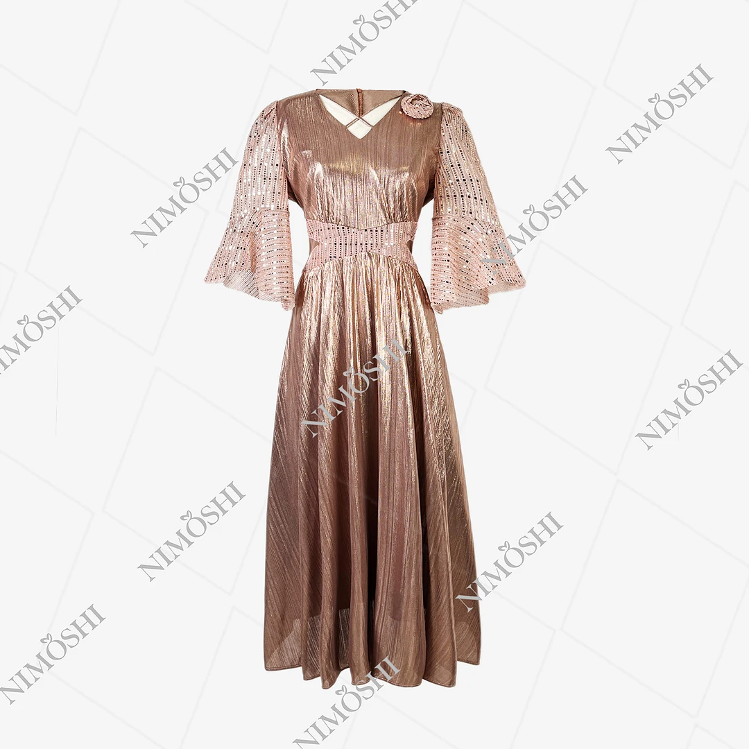 NIMOSHI莎莎新款轻奢简约经典钉珠黑设计气质显瘦连衣裙Q1520