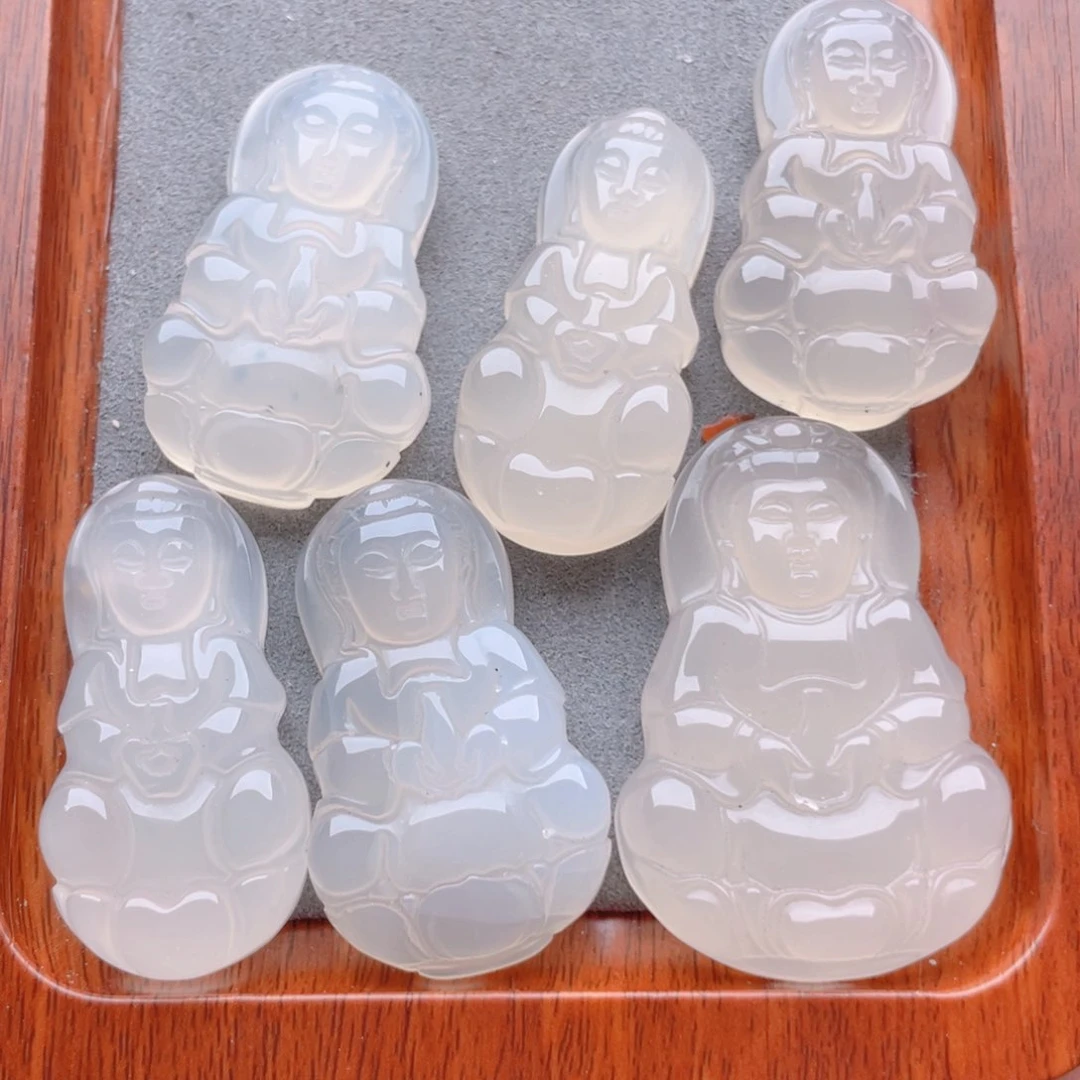 玛瑙/玉髓其他合金白玛瑙观音2颗随机发