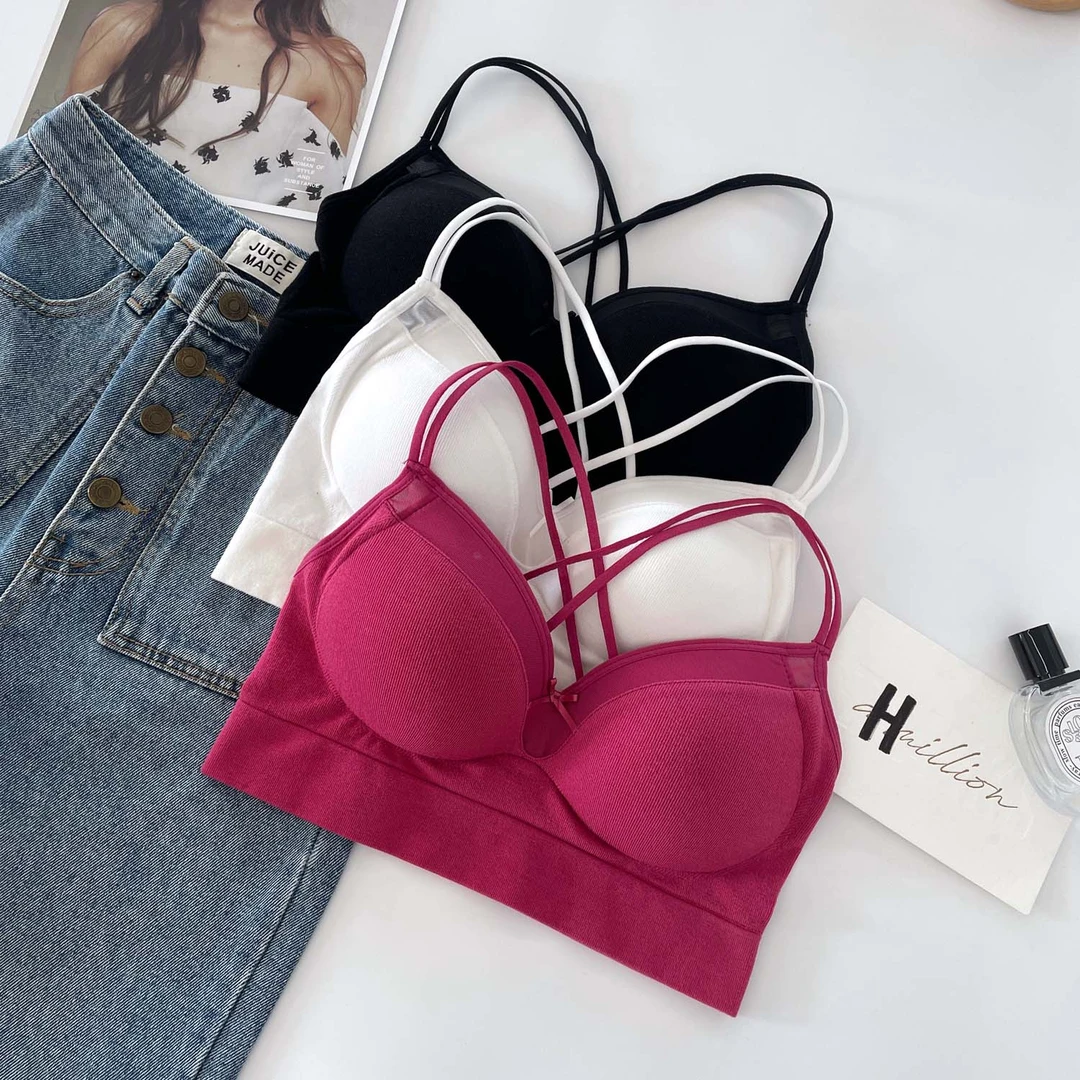 夏季新款纯欲风辣妹露背交叉美背吊带背心女外穿内搭聚拢抹胸上衣