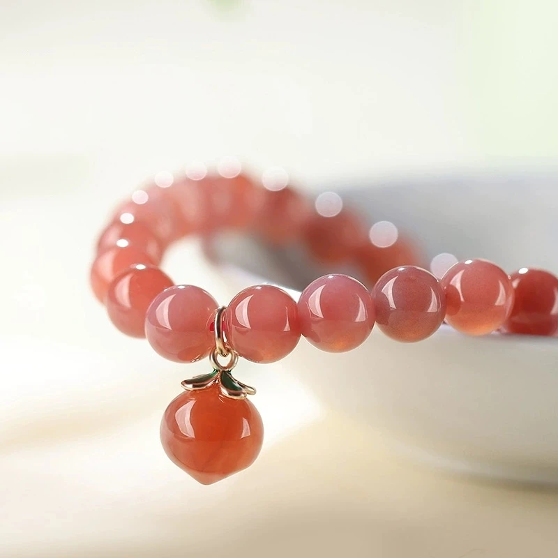 天然盐源玛瑙手链女水蜜桃小众手串原创设计甜美风送女友玛瑙手串
