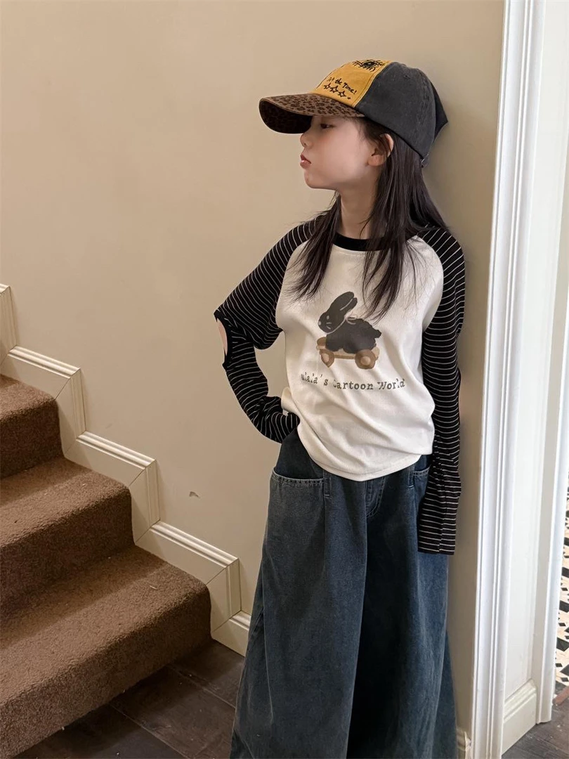 韩版女童春装长袖t恤春季2025女宝打底衫女童上衣儿童网红套装