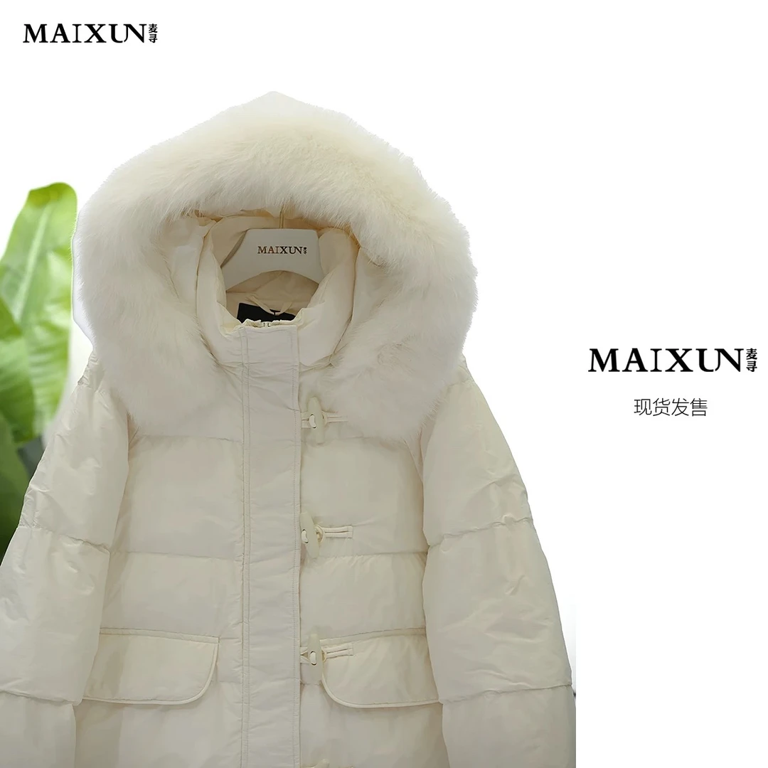 长款过膝加厚大毛领连帽羽绒女冬季保暖韩版时尚长外套流光风