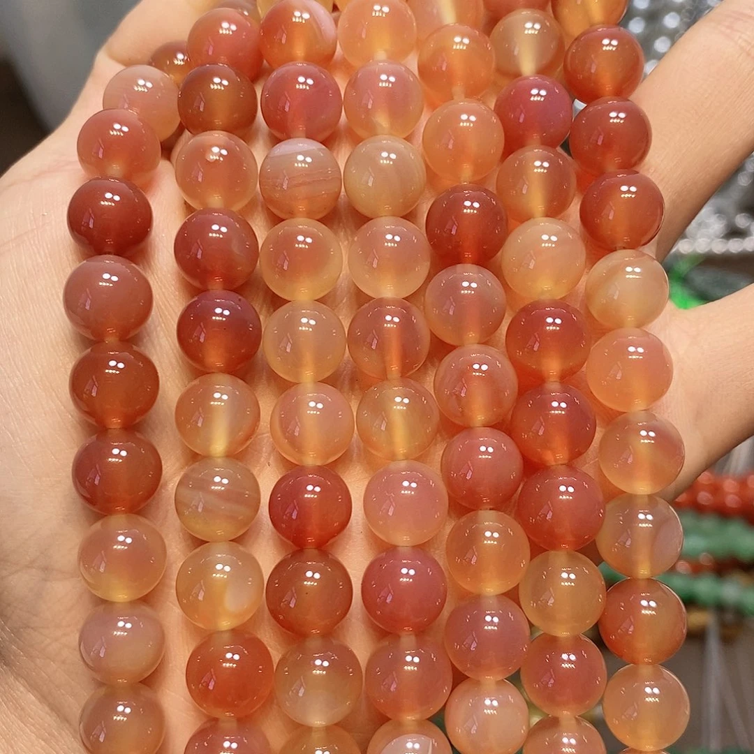 玛瑙/玉髓散珠天然粉盐源溏心玛瑙10mm一条