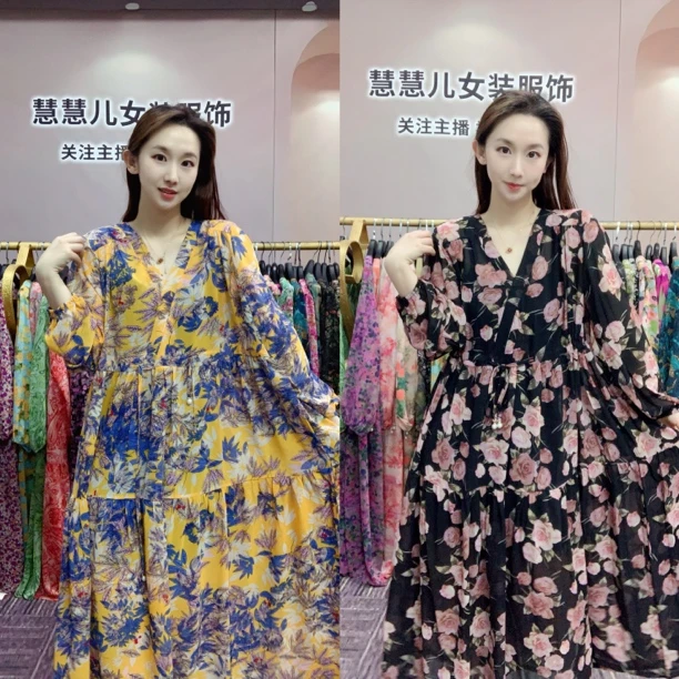 2025夏季新款气质显瘦时尚大码女装防晒长袖连衣裙2个颜色