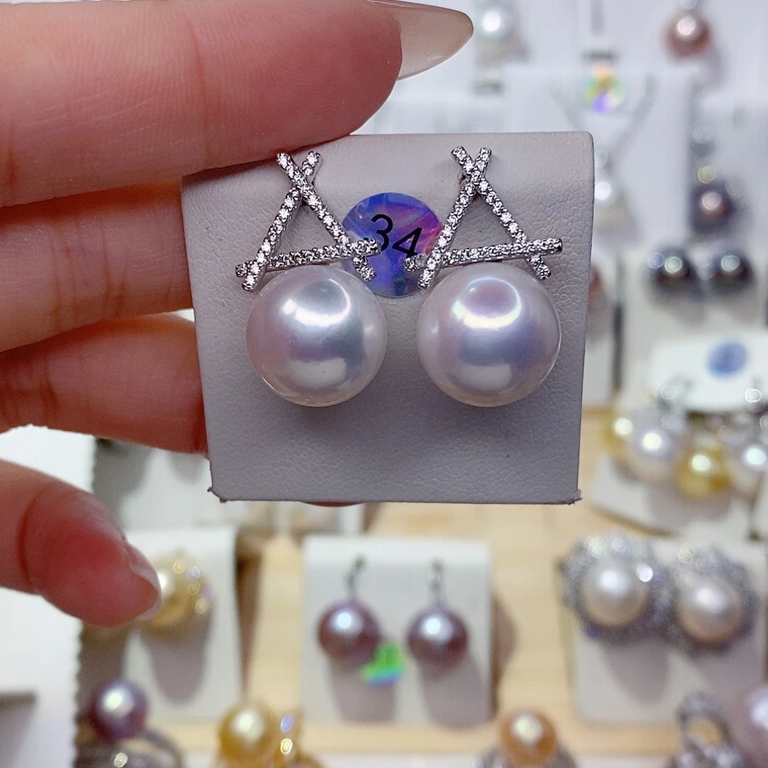 L***a淡水珍珠耳饰银S925镶嵌