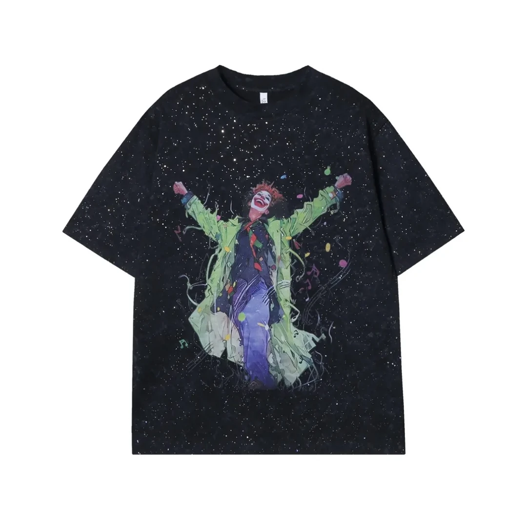 新款满天星小丑印花男女同款小众高级感男装百搭潮流休闲T恤宽松